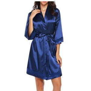 NEW! Sexy Lace Trim Silky Satin Kimono Robe